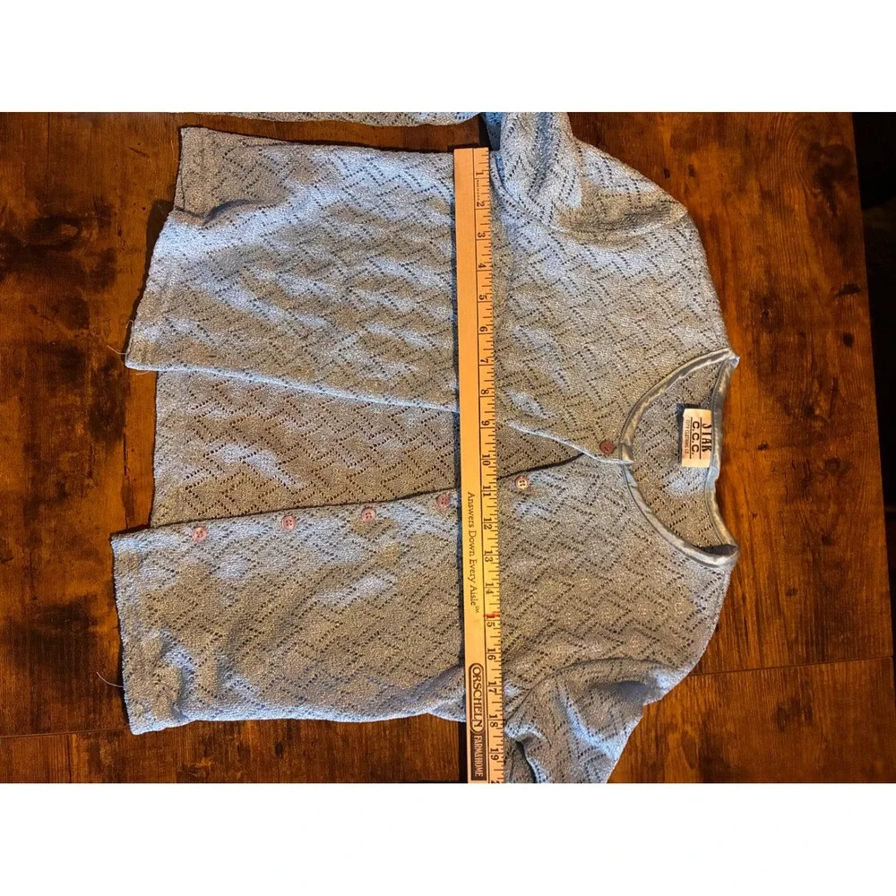 Star C.C.C. Cardigan Sweater Womens M Blue Excellent Pointelle Shimmer Knit Crop